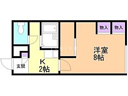 レオパレス月寒西 2階1Kの間取り