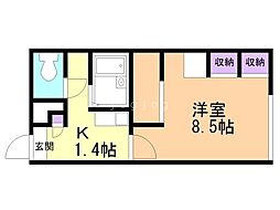 札幌市営東豊線 福住駅 徒歩16分の賃貸アパート 1階1Kの間取り