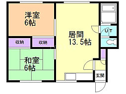 コーポ綾 2LDKの間取図画像