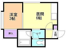 スプリーム豊平3番館 1DKの間取図画像