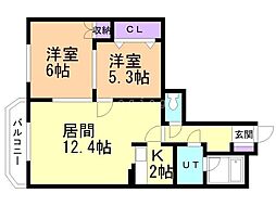 リリーコート平岸 2LDKの間取図画像