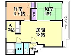 エルムコート藻南台弐番館 2LDKの間取図画像