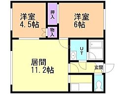クチュールK54 2LDKの間取図画像