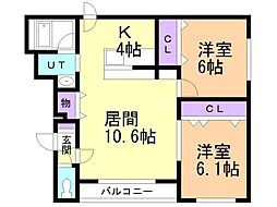 グランメール高台公園前 2LDKの間取図画像