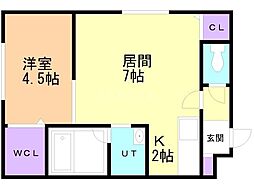 イーストコート月寒桜 1LDKの間取図画像