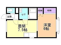 キャッスルローズ 1DKの間取図画像