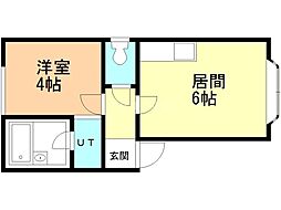 アムールハイツ・フォー 1DKの間取図画像