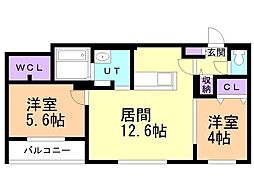 casaAT月寒中央 2LDKの間取図画像