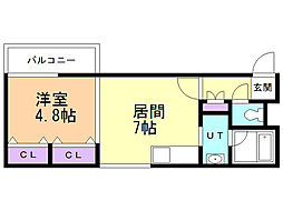 ジョイフルクレーン美園 1DKの間取図画像