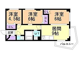 五輪団地H-3号棟 3LDKの間取図画像
