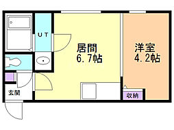 アクアマーレ澄川 1DKの間取図画像