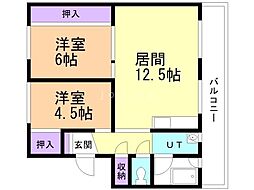 ビレッジハウス川沿2 2LDKの間取図画像
