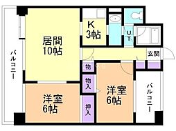 トーアマンション 2LDKの間取図画像