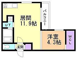 Parici南平岸(パーリッシィ南平岸) 1LDKの間取図画像