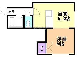 キラメック月寒中央 1DKの間取図画像