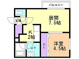 エルシエロ平岸 1LDKの間取図画像