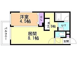 ヴィラーチェあさひまち 1LDKの間取図画像