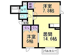 タカノハA 2LDKの間取図画像