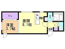 BELLALUCE水車町 1DKの間取図画像