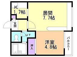 ホークメゾン札幌1号館 1LDKの間取図画像
