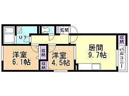 オーブ・メゾン 2DKの間取図画像