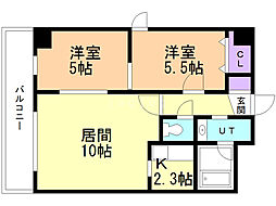 イーストウォール 2LDKの間取図画像