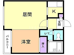 ホークメゾン札幌2号館 1LDKの間取図画像