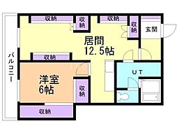 真駒内緑町団地2 1LDKの間取図画像