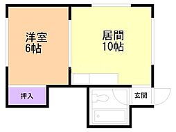 ワトミ2号館 1LDKの間取図画像