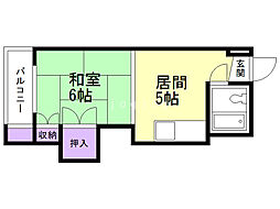 平岸ロイヤルハイツ 1DKの間取図画像