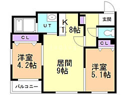 パレドゥロワ 2LDKの間取図画像
