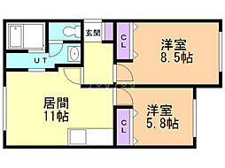 ミリオンベル美園 2LDKの間取図画像