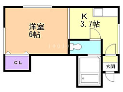 ハウス友 1Kの間取図画像