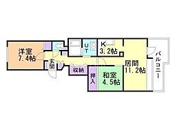 エクセルシオールデュオ学園の杜 2LDKの間取図画像