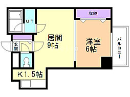 メープル中の島 1LDKの間取図画像