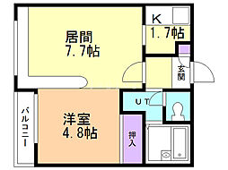 ホークメゾン札幌2号館 1LDKの間取図画像
