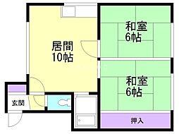 まるいマンション 2LDKの間取図画像