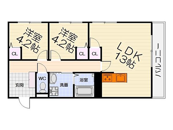 大阪府高石市千代田2丁目(賃貸アパート2LDK・3階・52.20㎡)の写真 その2