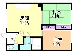 田中ハイツNo.1 2LDKの間取図画像