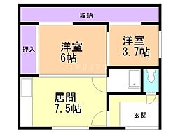 中村マンション 2DKの間取図画像