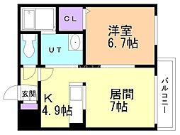 カヴェリ壱番館 1LDKの間取図画像