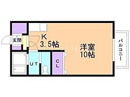 Reve芦野 1Kの間取図画像