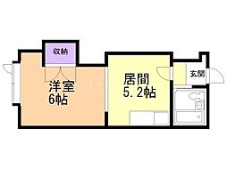 ラ・シエル芦野 1DKの間取図画像