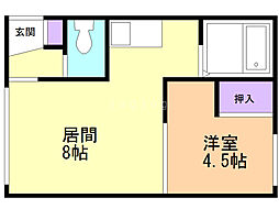 モンテベルデ芦野1 1DKの間取図画像