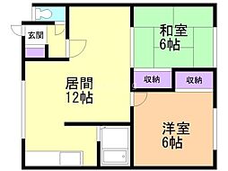 福得マンション 2LDKの間取図画像