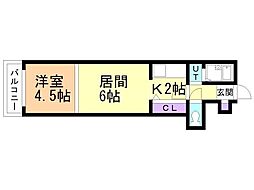 クレステージ若竹 1LDKの間取図画像