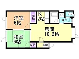 ウエストヒル愛国 2LDKの間取図画像