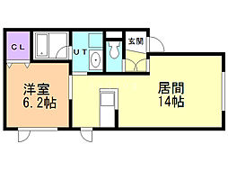 レインボーコートB 1LDKの間取図画像