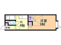バレンタインハウスイースト 1Kの間取図画像