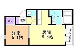 ハピネスドムス大楽毛 1DKの間取図画像